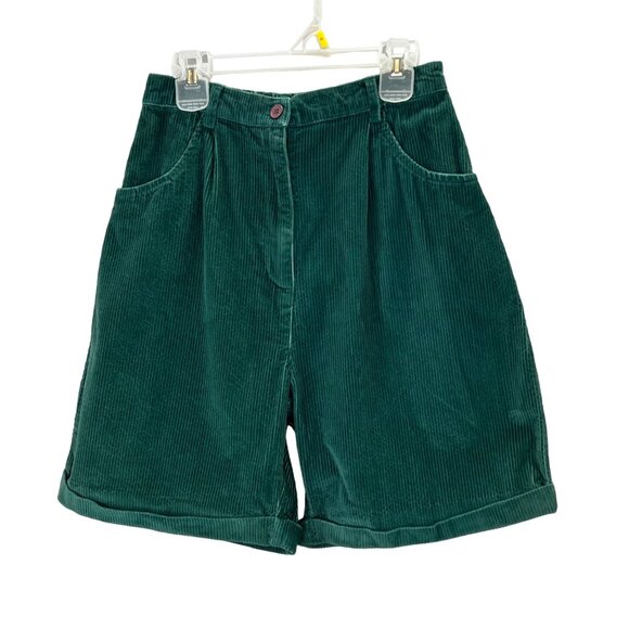 Vintage Talbots Kids Corduroy Baggy Bermuda Shorts 12 Girls 24" Waist Green 90s - Picture 1 of 4